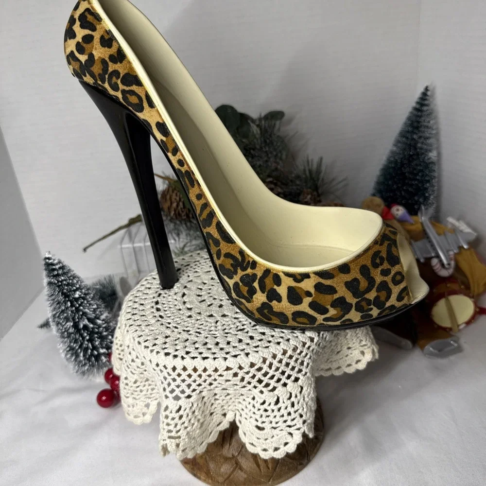 Wild Eye Designs Leopard Print High Heel Stiletto Shoe Wine Holder